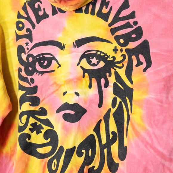 Pink Dolphin Tie Dye Graphic Hoodie Pink Yellow Large Streetstyle - Picture 3 of 8